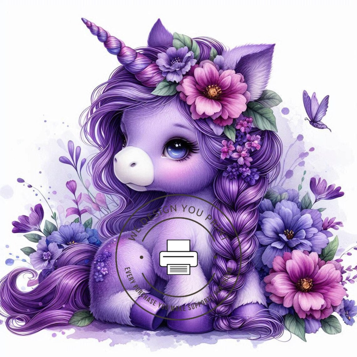 10 Purple Floral Unicorn Clipart JPG, Fantasy Unicorn, Cute Kawaii ...