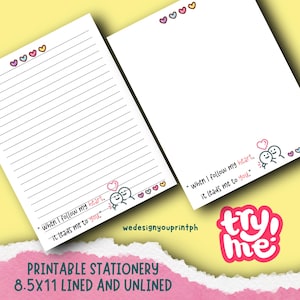 Papel de carta imprimible, descarga digital instantánea, papel de carta con líneas y sin líneas, lindos papeles imprimibles kawaii para estudiantes.