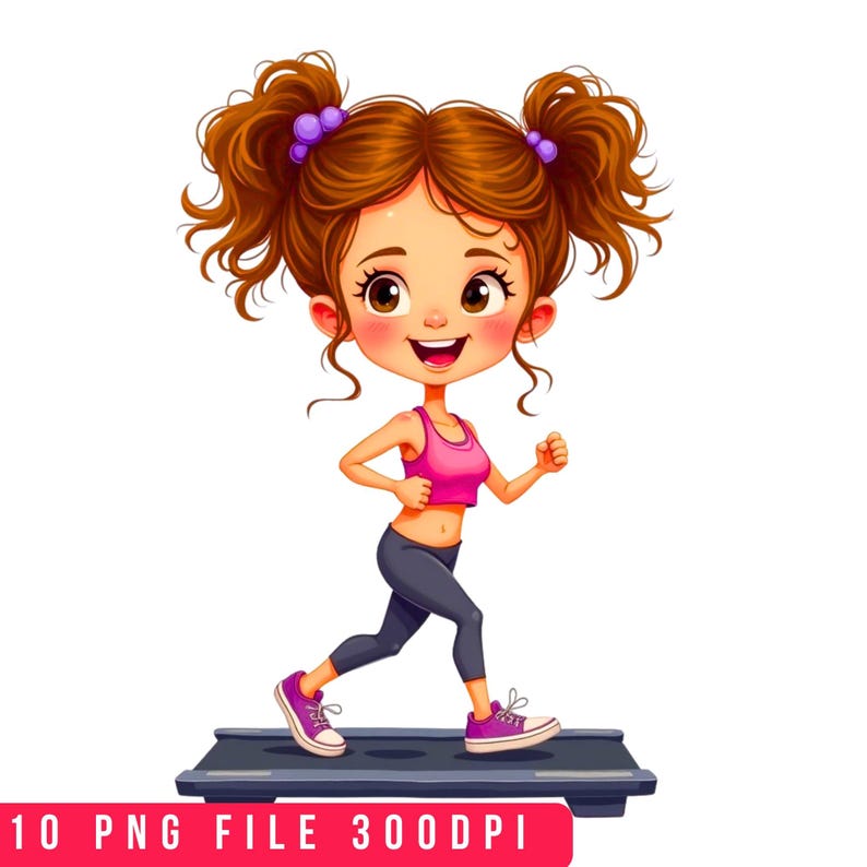 10 Cute Girl Fitness Clipart Bundle, Gym Workout Cartoon Girls PNG ...
