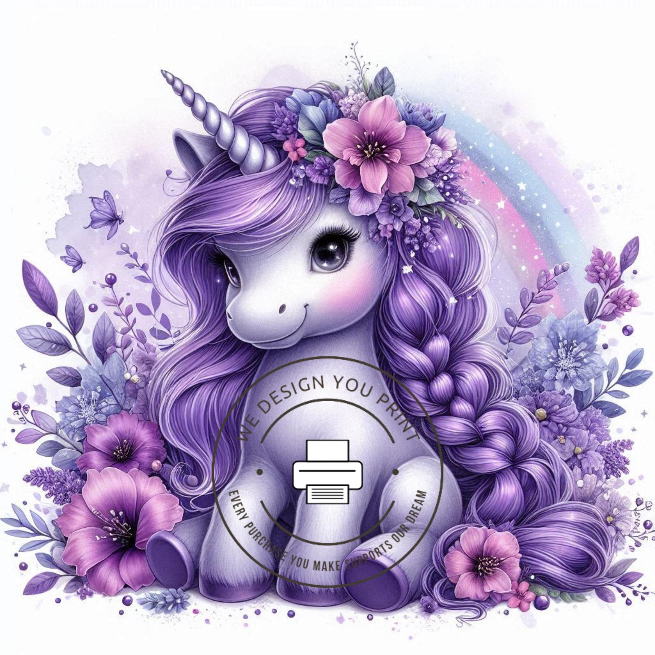 10 Purple Floral Unicorn Clipart JPG, Fantasy Unicorn, Cute Kawaii ...