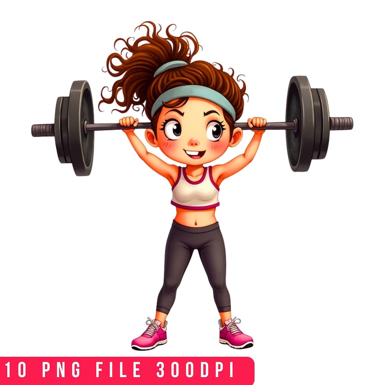 10 Cute Girl Fitness Clipart Bundle, Gym Workout Cartoon Girls PNG ...
