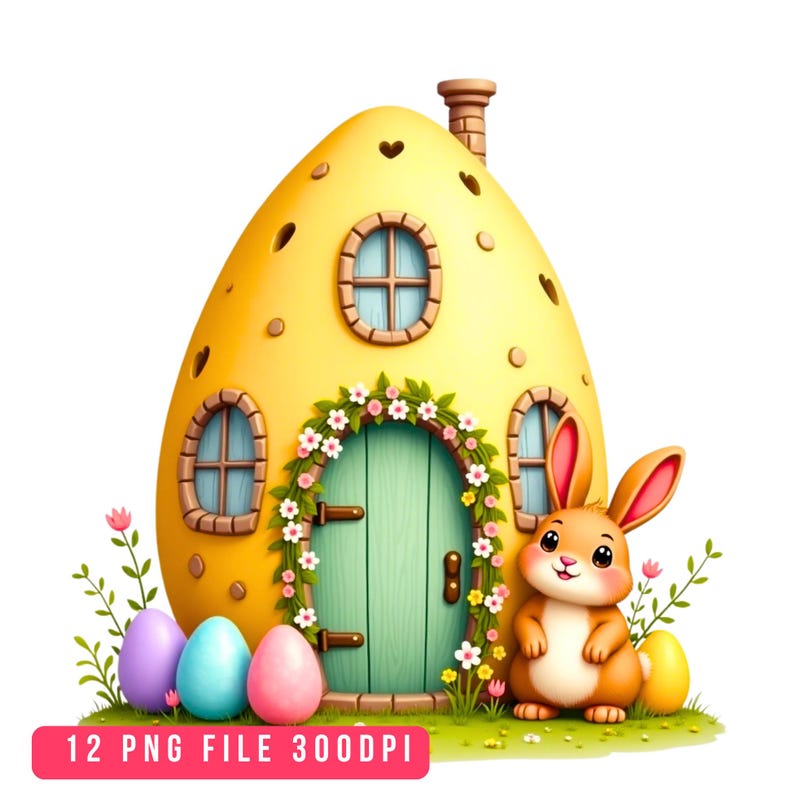 Cute Easter Bunny Houses Clipart PNG, Pastel Fairy Egg Homes Clip Art ...