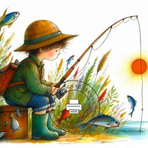 10 Cute Fishing Boy Clip Art, Hand-Drawn Digital Illustration for Kids Crafts, Scrapbooking, Party Decor, and Printable Wall Art, JPG
