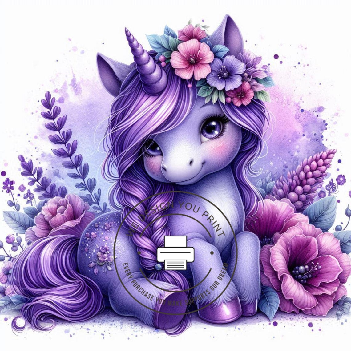 10 Purple Floral Unicorn Clipart JPG, Fantasy Unicorn, Cute Kawaii ...
