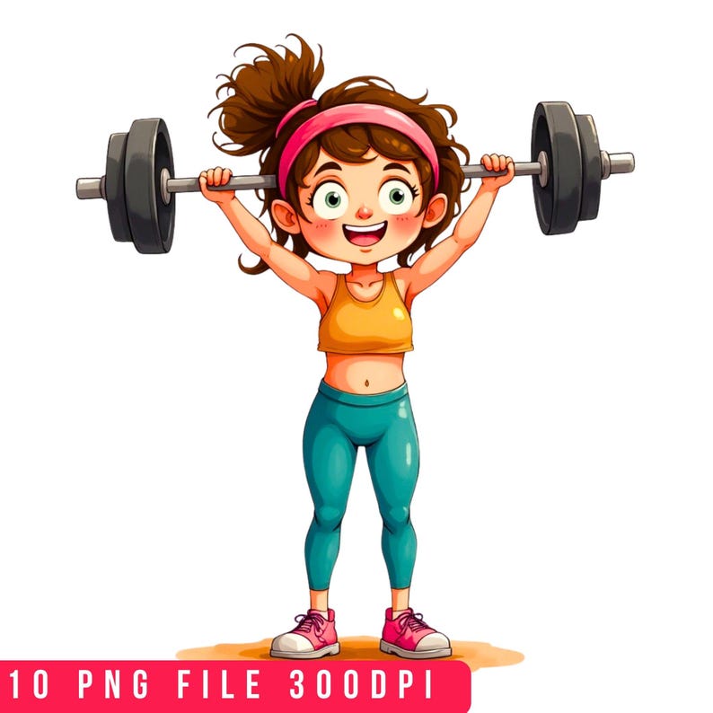 10 Cute Girl Fitness Clipart Bundle, Gym Workout Cartoon Girls PNG ...