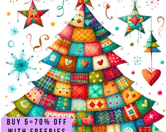 10 imágenes prediseñadas PNG transparentes de árboles de Navidad con retazos, descarga digital de árboles navideños acolchados, sublimación navideña, lindos gráficos de árboles de Navidad