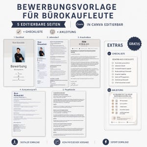 Puede incluir: Un conjunto de plantillas digitales de solicitud de empleo para personal administrativo, con cinco p&aacute;ginas editables que incluyen portada, curr&iacute;culum, carta de presentaci&oacute;n, perfil de competencias y p&aacute;gina de proyectos, m&aacute;s lista y gu&iacute;a.