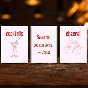 Retro Bar Wall Prints | Alcohol Poster Set | Cocktail Wall Art | Bar Cart Decor | Liquor Prints | Drinks Poster | Digital Download
