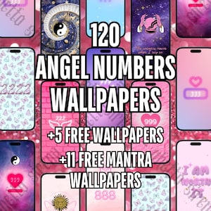 Angel Numbers Phone Wallpaper Pack - free iPhone Aura Wallpaper Bundle, IOS Wallpapers, Home Screens, Aesthetic Angel Number Phone Wallpaper
