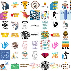 50 PNG Father&#39;s Day Sublimation Bundle | Funny Dad Quotes, Superdad Shirt PNGs | Digital Download | Father’s Day T-Shirt Designs