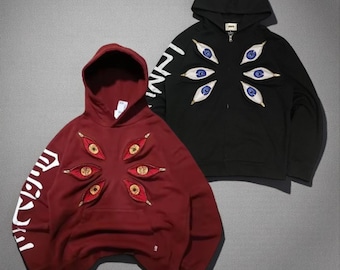 Kokushibo Multi Zipper Hoodies, Anime Demon Hoodies, Gift for Anime lover