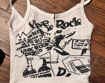 Vive Le Rock crop top, cut Harajuku Summer top