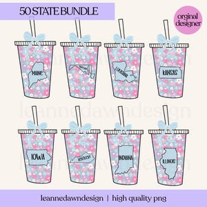 50 States Bundle, Iced Coffee State Bundle, Floral State Design, Coquette States png - Digital design