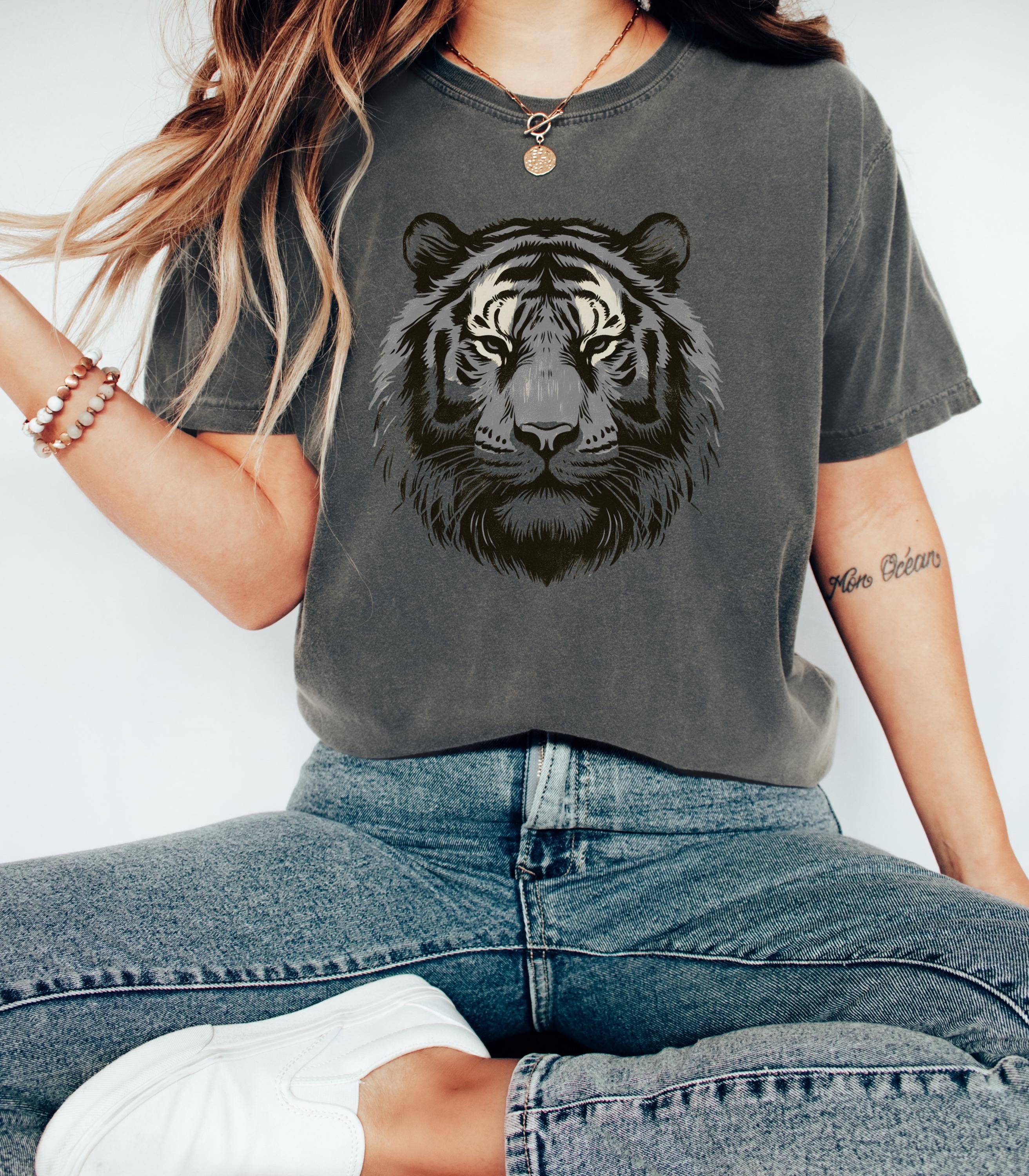 T-shirt Corta Donna Estiva Con Stampa Tigre - Crop Top Girocollo Manica Corta In Poliestere Ed Elastan - Viola/Blu, Taglie S/M/L
