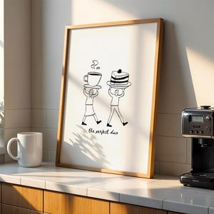 Dessert Coffee Digital Print, Espresso Cheesecake Trendy Poster Download, Kitchen Pastry Wall Decor, Cute Vintage Apartment Wall Art