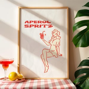 Aperol Spritz wydruk cyfrowy, uroczy modny plakat koktajlowy, dekoracja wózka barowego, prezenty barowe do domu, sztuka ścienna Martini, sztuka ścienna Spritz, restauracja