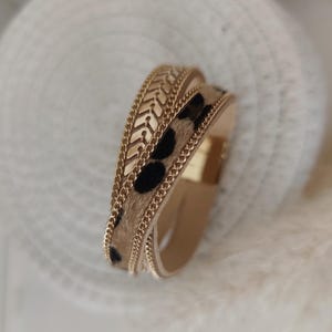 Bracelet double rang léopard graou moderne marron cuir doré femme fait main