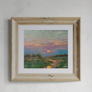 Atardecer Mediterráneo al Óleo - Paisaje de Río - Cuadro Impresionista - Pintura Hecha a Mano - Decoración de Pared Única