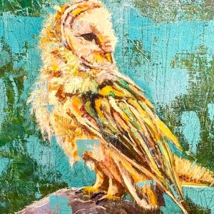 Wildlife Art Original - Barn Owl Oil Painting on Canvas –– Handmade Bird Wall Decor – Nature-Inspired -Original bird art