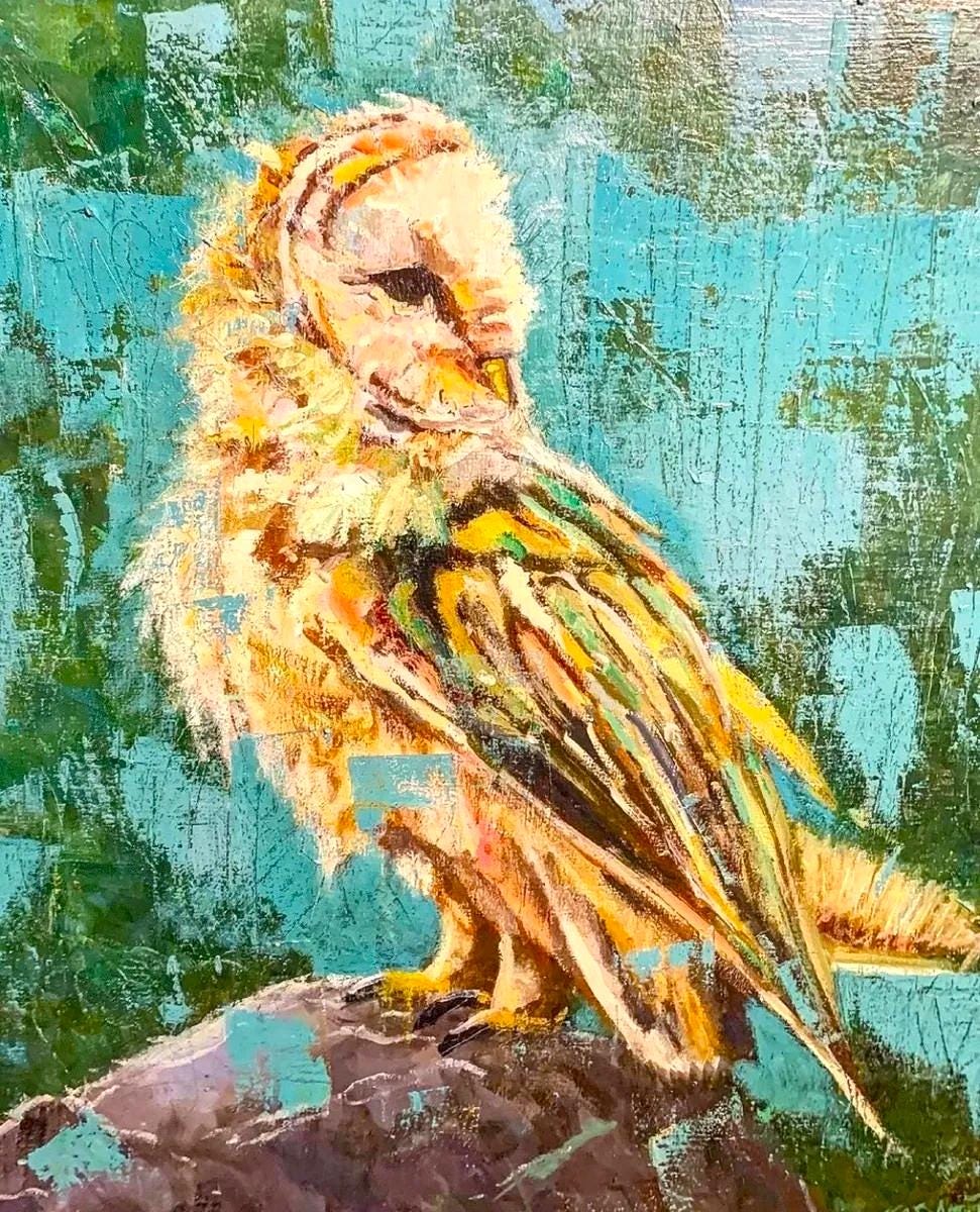 Wildlife Art Original - Barn Owl Oil Painting on Canvas –– Handmade Bird Wall Decor &nda