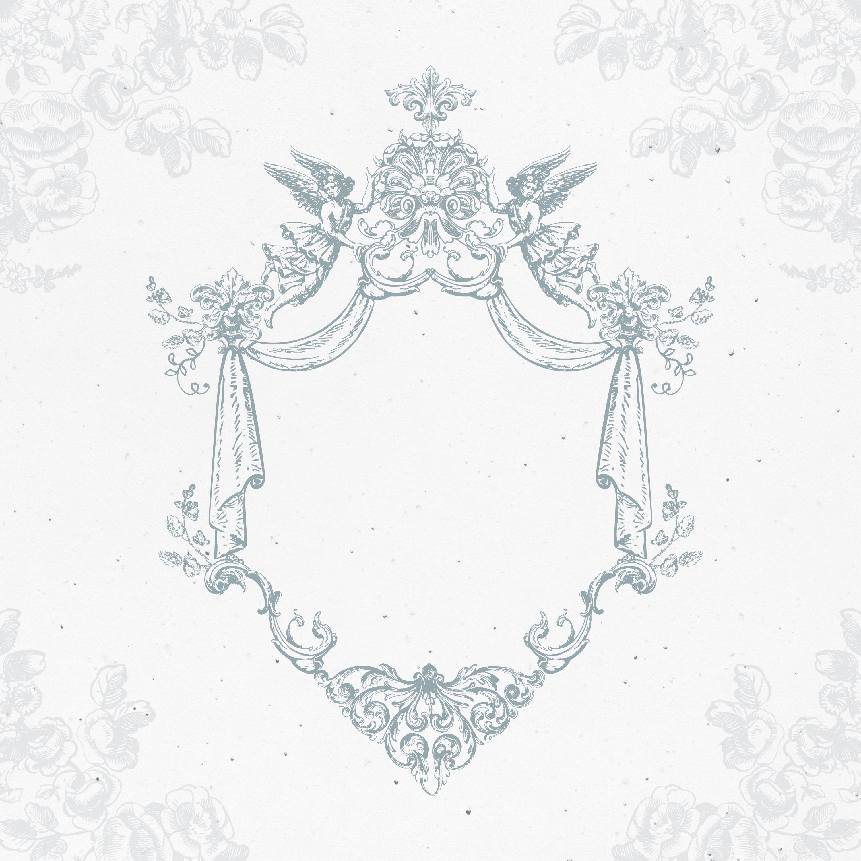 Marco floral barroco para boda: Vector de escudo botánico (descarga EPS)