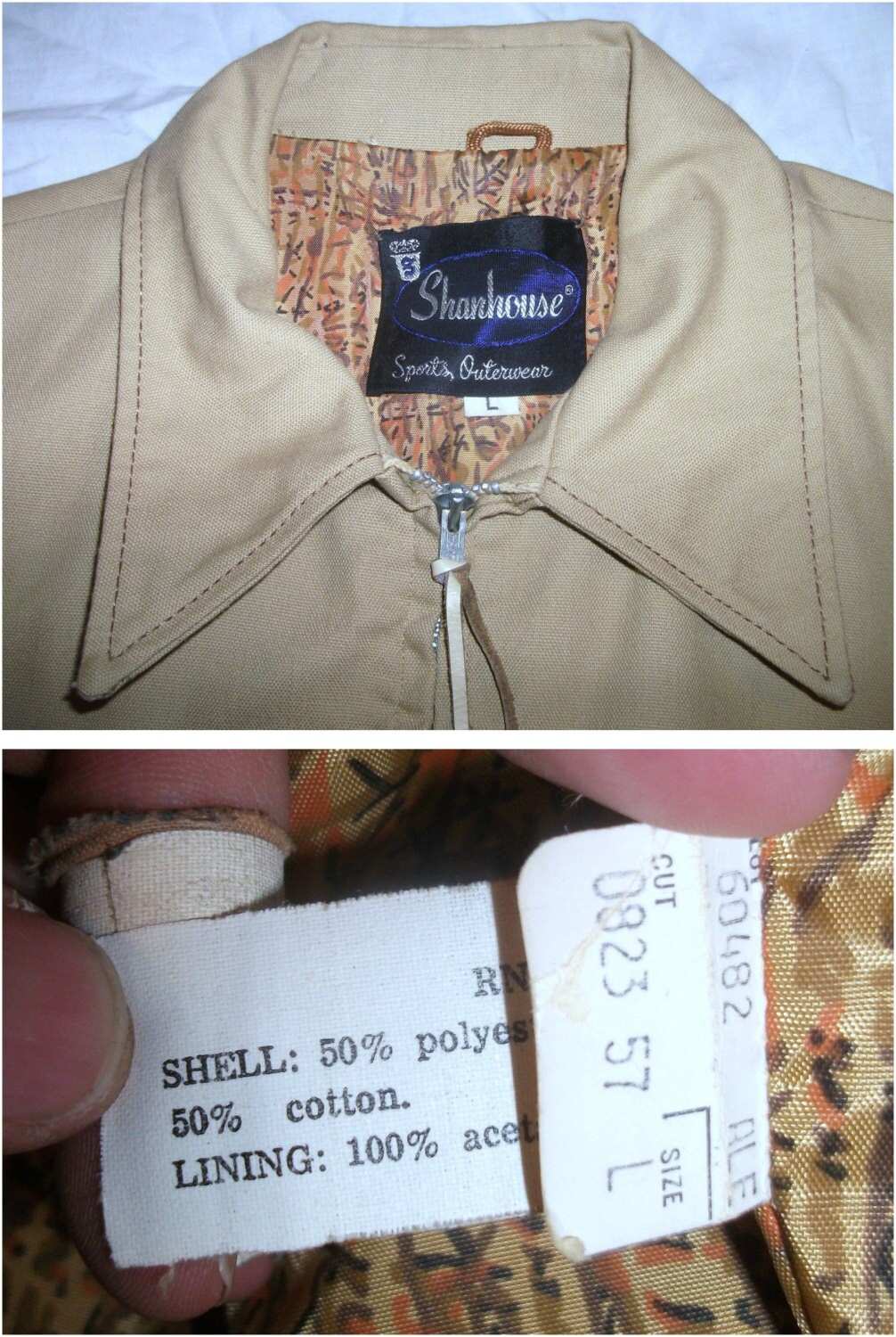 Mens Unqiue Vintage Shanhouse Outerwear Beige Sports Jacket Sz L interesting Tree Pattern Lining Pocket Design 50 DISCOUNT APPLIED Etsy