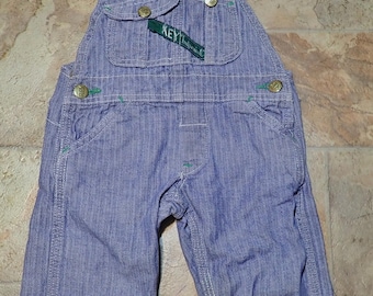 Vintage Key Imperial Blue Herringbone Striped Bib Overalls Size 2T  display picture 1