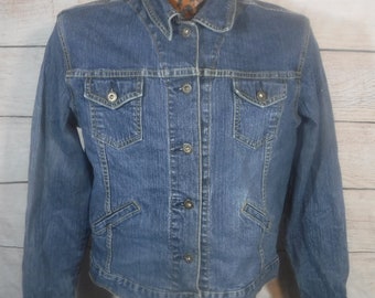 Levis Strauss Signature Button Up Blue Stretch Denim 4-Pockets Girls Classic Trucker Styled denim Jacket sz L 12-14