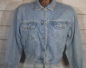 Vintage 1980s 90s ZANA-DI Button Up Blue Cotton Denim 4-Pockets Womens Classic 44" Chest Trucker Jacket sz M