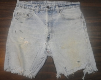 Vtg 1970s Levis Red Tab Cutoff Shorts sz 33" High Waisted Western Rockabilly 80s Light Wash Denim USA Made (LJE035)