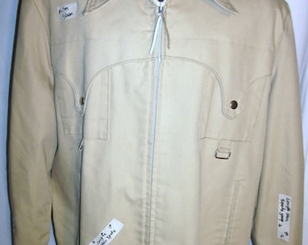 Mens Unqiue Vintage Shanhouse Outerwear Beige Sports Jacket sz L -Interesting Tree pattern Lining & Pocket Design (50 % DISCOUNT APPLIED)