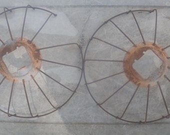 Lot of Two Vintage Rustic Cages for Repurpose Lamp Project Cage 13.5&quot; to 12.5&quot; diameter | 4.5&quot; Height