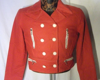Vintage Sportswear Womens Bright Red Canvas Double Breasted Jacket sz 10 with 4 zip pockets (Item Has 50 % OFF APPLIED)