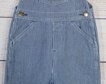 KEY Blue White Hickory Engineer Striped Bib Overalls Size 18 Months Toddler Baby Railroad Train