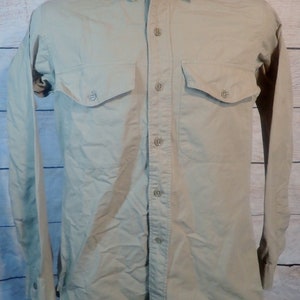 1950s Elbeco Poplin Sanforized Regulation Military Shirt Long Sleeve Vintage Button Work Shirt Men&#39;s Sm | 38 in Chest | Usa Made