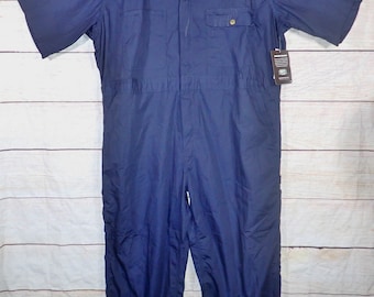 NOS KEY Navy Poplin Short Sleeve Work Coveralls Mechanic Jumpsuit Mens 2XL Reg, Gardener protective gear, Hipster Utility Street wear