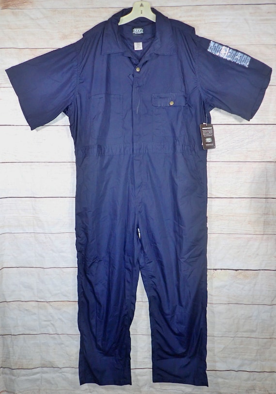 NOS KEY Navy Poplin Short Sleeve Work Coveralls Mechanic Jumpsuit Mens 2XL Reg, Gardener protective gear, Hipster Utility Street wear