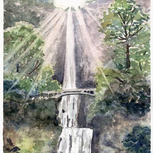 Multnomah Falls Flare Watercolor Painting | Print from Original Artwork 5x7