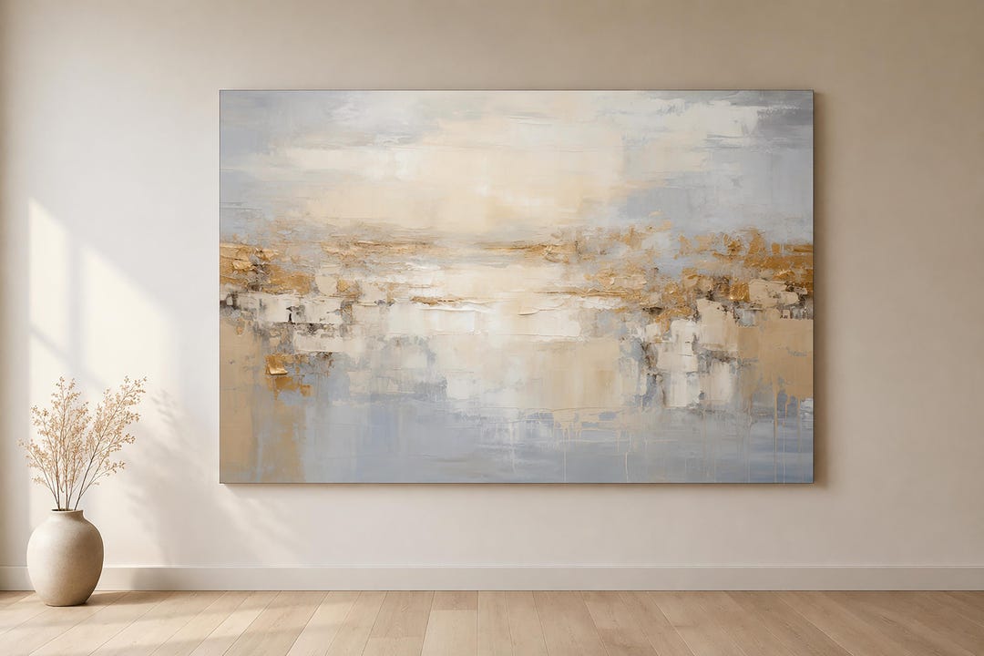 Neutral Abstract Coastal Wall Art Canvas Print, Soft Horizon Artwork ...