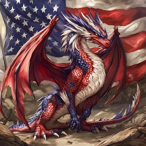 Patriotic Dragon Art Print: USA Flag Fantasy Poster (Digital Download)