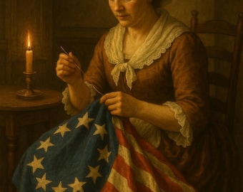 Lámina artística de la bandera estadounidense de Betsy Ross: Decoración de pared patriótica vintage (descarga digital)
