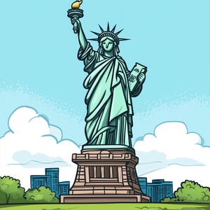 Statua della Libertà Download digitale – Arte murale con cartoni animati patriottici, illustrazione della Libertà, stampa del punto di riferimento di New York, decorazione della libertà, download immediato