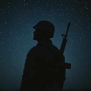 Soldat Silhouette Sternennacht Art Print - Militärische Wanddekoration, Vaterländischer Nachthimmel Digitaler Download, Tribute Poster