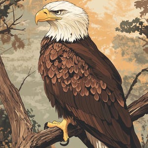 Download digitale di Cartoon Bald Eagle – Divertente arte patriottica dell'aquila, illustrazione della fauna selvatica, decorazione della stanza dei bambini, download immediato