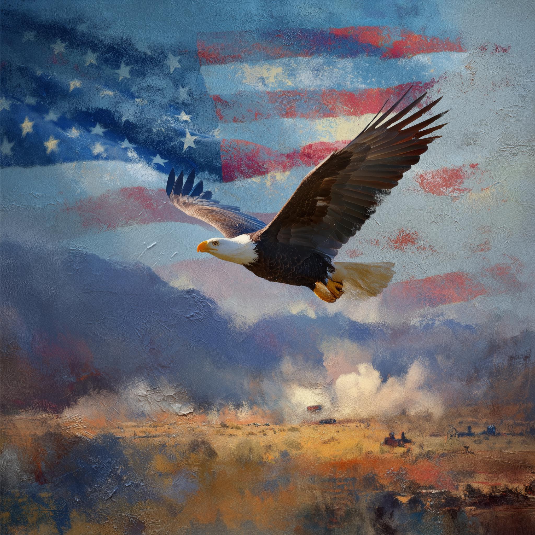 白頭ワシとアメリカ国旗のアート：愛国的なアメリカの装飾（デジタル