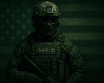 Stampa artistica Army Ranger: soldato tattico, bandiera americana (download digitale)