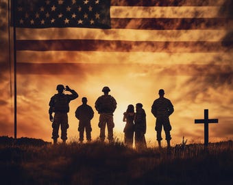 U.S. Military Tribute Print: Patriotic Soldier, American Flag (Digital Download)