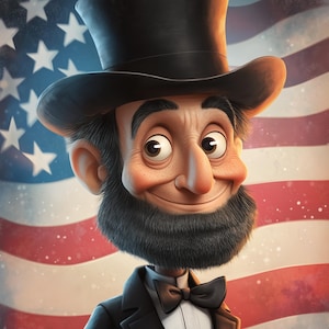 Cartoon Abraham Lincoln Digital Download - President Clipart, USA History Art, Founding Father Illustration, Patriotic Printable