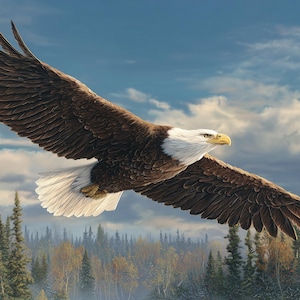 Soaring Bald Eagle Art Print – Majestic Wildlife Digital Download, Patriotic American Bird Wall Decor, Nature Poster, Freedom Home Art