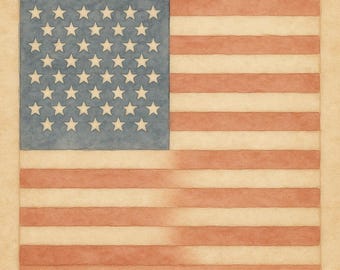 Impresión de acuarela de la bandera estadounidense vintage: arte rústico patriótico para pared (descarga digital)
